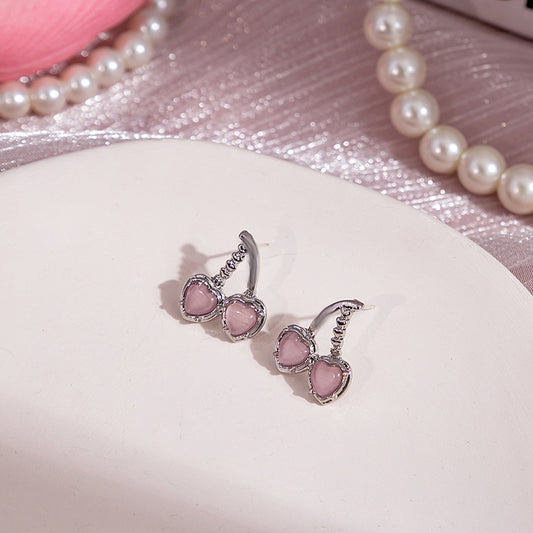 [1 PAIR] Light Pink and Silver Cherry Earrings