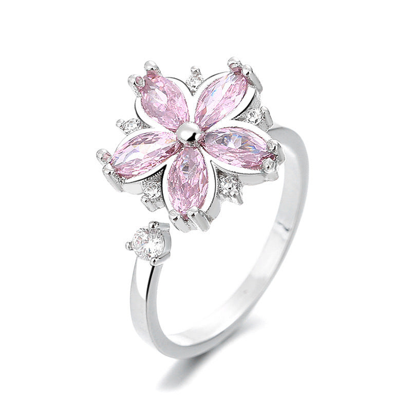 [1 PIECE] Pink Zircon Spinning Flower Ring - Adjustable Band – Allie ...