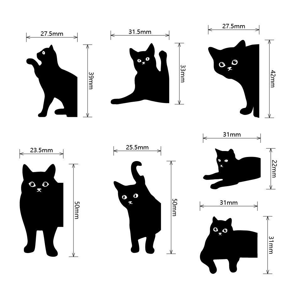 [7 PIECES] Black Cat Magnetic Bookmarks Set