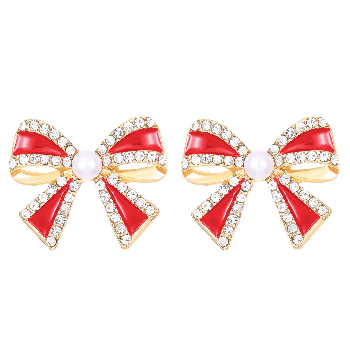 [1 PAIR] Rhinestone/Pearl/Enamel Bow Stud Earrings