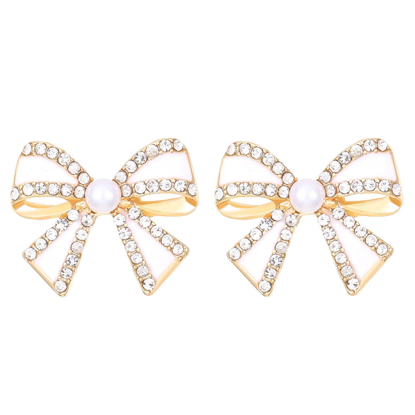 [1 PAIR] Rhinestone/Pearl/Enamel Bow Stud Earrings