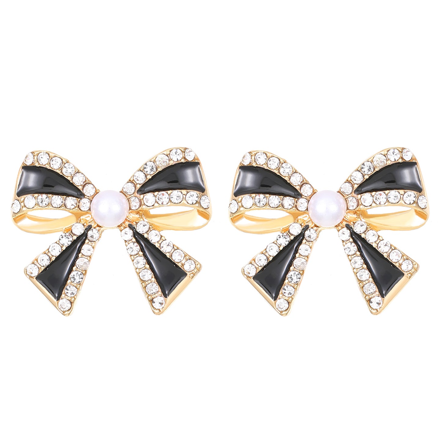 [1 PAIR] Rhinestone/Pearl/Enamel Bow Stud Earrings