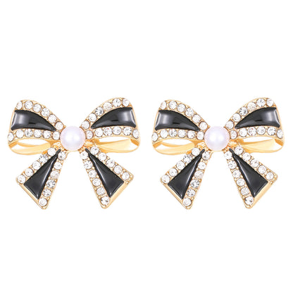 [1 PAIR] Rhinestone/Pearl/Enamel Bow Stud Earrings