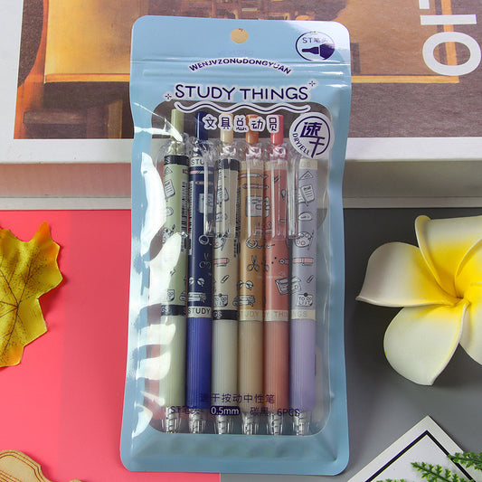 [6 PIECES] Study Things Gel Pens (Netural Colors Theme) - 0.5 mm Black Ink