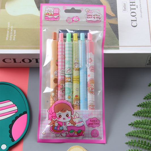 [6 PIECES] Cute Girl Gel Pens (Birthday Candles Color Theme) - 0.5 mm Black Ink