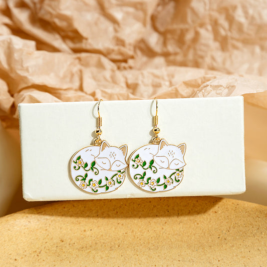 [1 PAIR] Sleeping White Fox Earrings