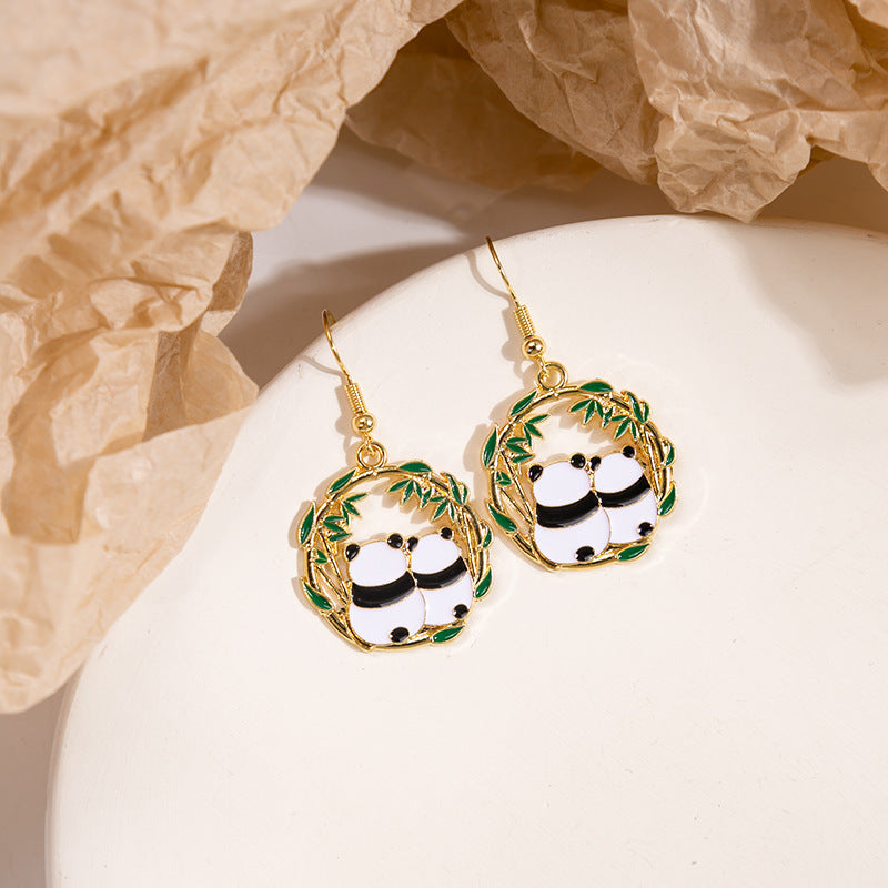 [1 PAIR] Cozy Panda Alloy Earrings