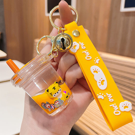 [1 PIECE] Tiger Drink Keychain/Bag Pendant with Strap and Bell