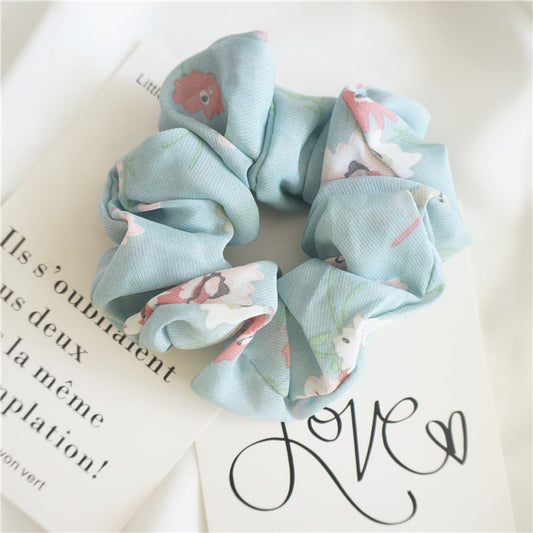 [1 PIECE] Blue Flower Print Silky Scrunchie