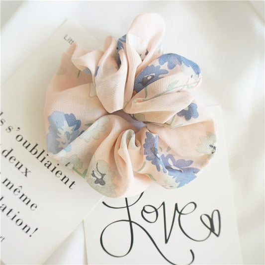 [1 PIECE] Light Pink Flower Print Silky Scrunchie