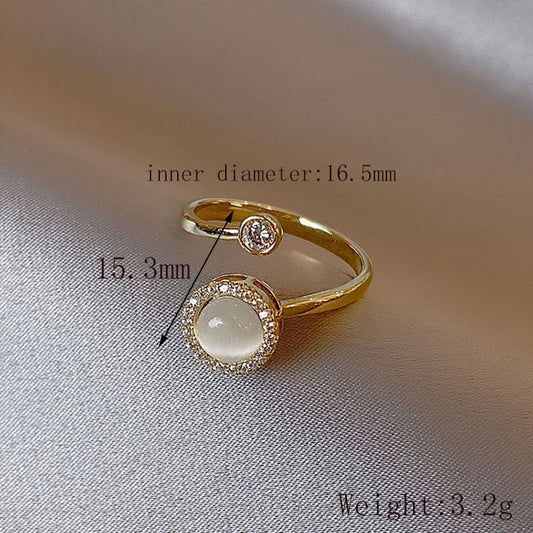 [1 PIECE] Rhinestoned Rim Glassy Orb Spinning Adjustable Size Ring