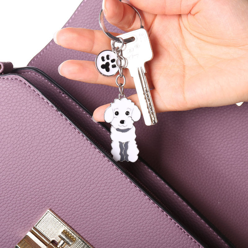 [1 PIECE] White Dog and Pawprint Keychain