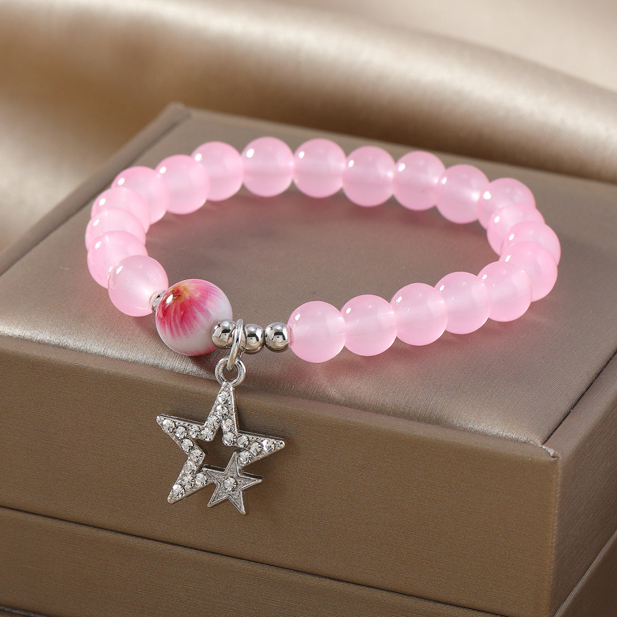 [1 PIECE] Rhinestoned Stars Charm Glass Bead Bracelet