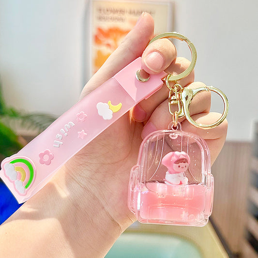 [1 PIECE] Pink Backpack Liquid Keychain with Strap