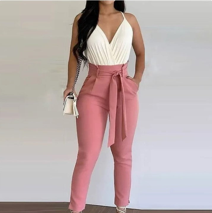 [3 PIECE SET] Solid Color Polyester Pants/Tank Set