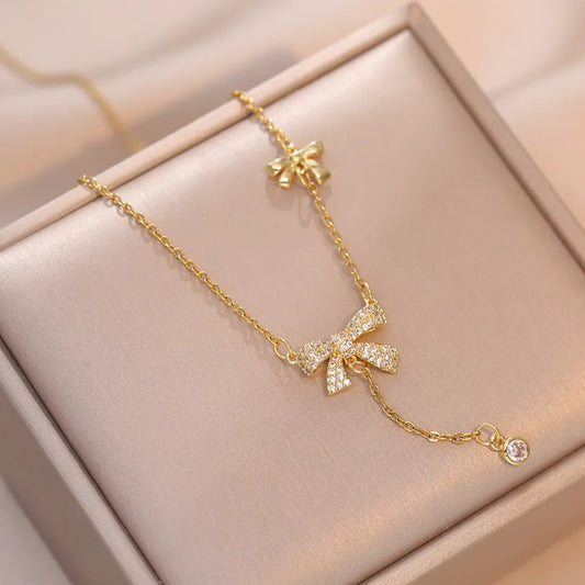 [1 PIECE] Rhinestones and Bows Necklace