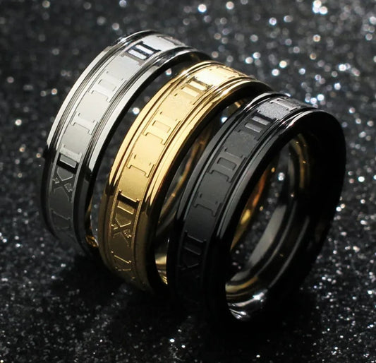 [1 PIECE] Roman Numeral Titanium Steel Plated Ring