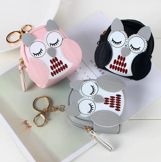 [1 PIECE] Sleepy Owl PU Leather Coin Purse Keychain