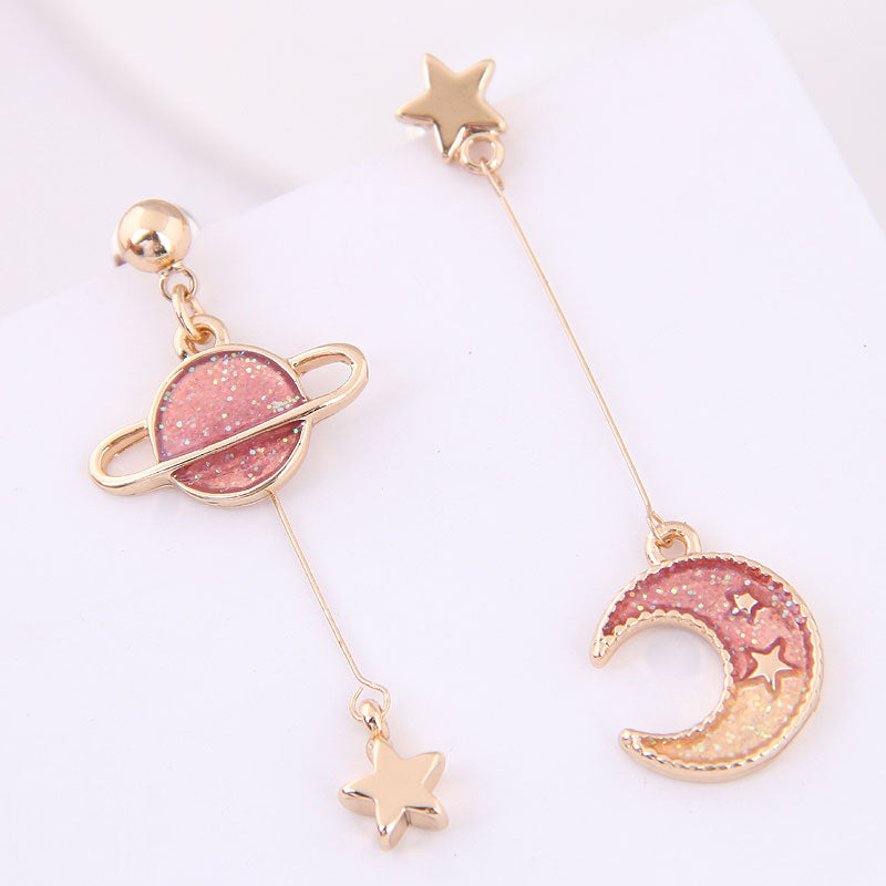 [1 PAIR] Planet, Moon, and Stars Asymmetric Earrings