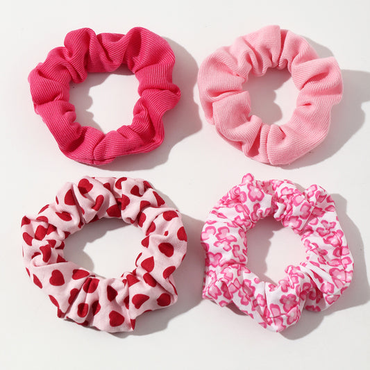 [SET OF 4] Pink and Red Themed Scrunchie Set