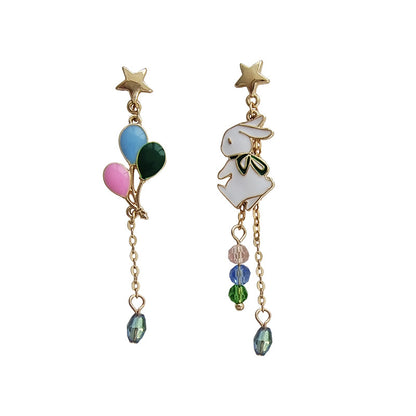 [1 PAIR] Cute Rabbit and Balloons Asymmetrical Earrings