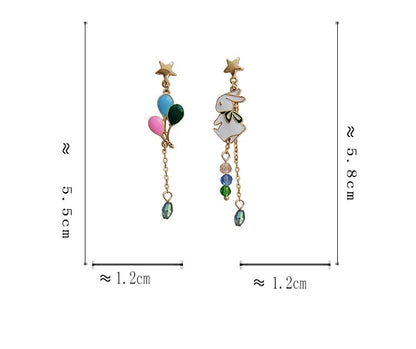 [1 PAIR] Cute Rabbit and Balloons Asymmetrical Earrings