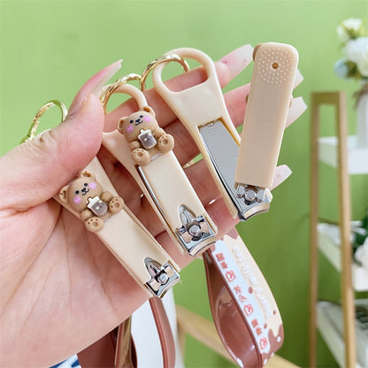 [1 PIECE] Cute Bear Boba Liquid Cup Keychain/Bag Pendant with Bell, Strap, and Nail Clippers