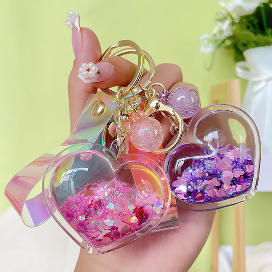 [1 PIECE] Acrylic Heart Liquid Keychain with Strap