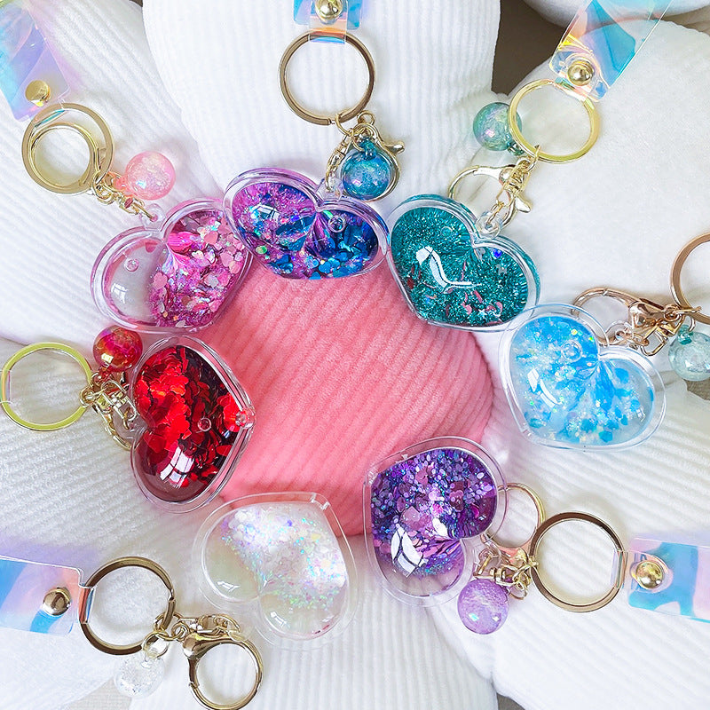 [1 PIECE] Acrylic Heart Liquid Keychain with Strap