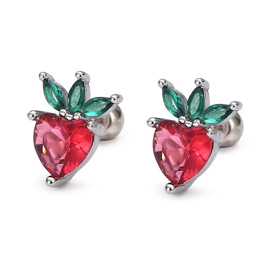 [1 PAIR] Strawberry Stud Sterling Silver Earrings