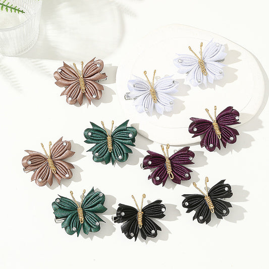 [2 PIECES] Cloth Butterfly with Rhinestones Hair Clips