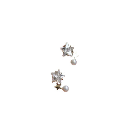 [1 PAIR] Stars 925 Silver Stud Earrings - Light Gold Color