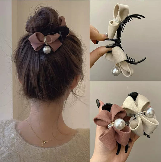 [1 PIECE] Elegant Bows and Faux Pearls Hair Claw