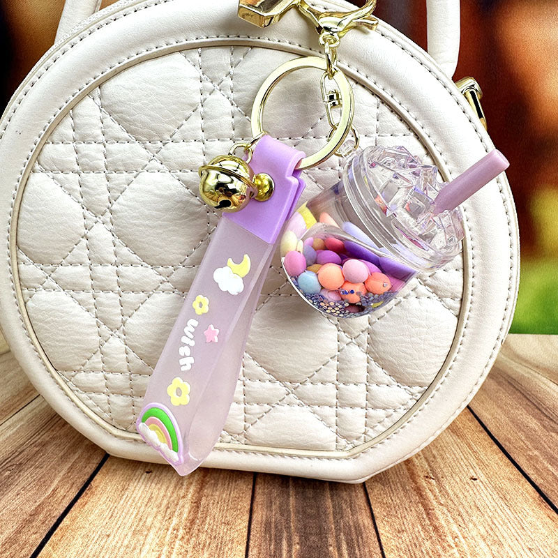 [1 PIECE] Cup with Colorful Bubbles Liquid Keychain with Strap