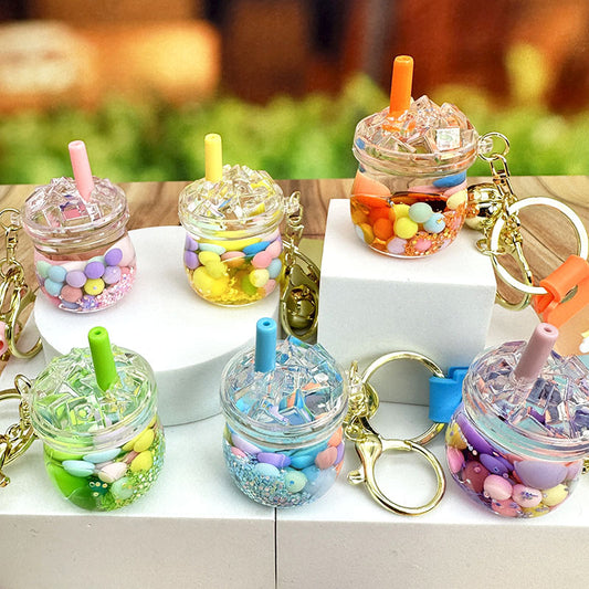 [1 PIECE] Cup with Colorful Bubbles Liquid Keychain with Strap