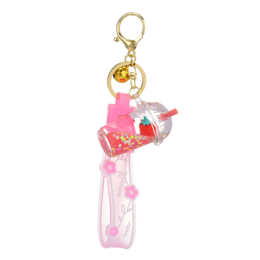 [1 PIECE] Strawberry and Stars Cup Acrylic Liquid Keychain with Strap