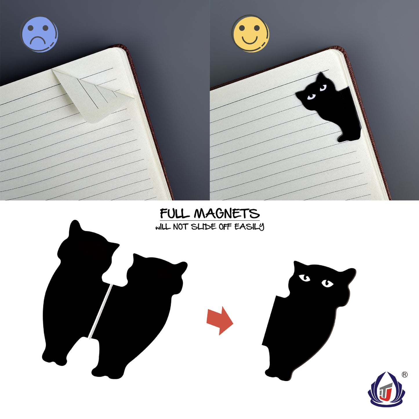 [7 PIECES] Black Cat Magnetic Bookmarks Set