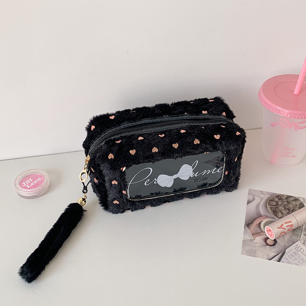 [1 PIECE] Fuzzy Large Capacity Pen/Pencil Case with Shiny Hearts