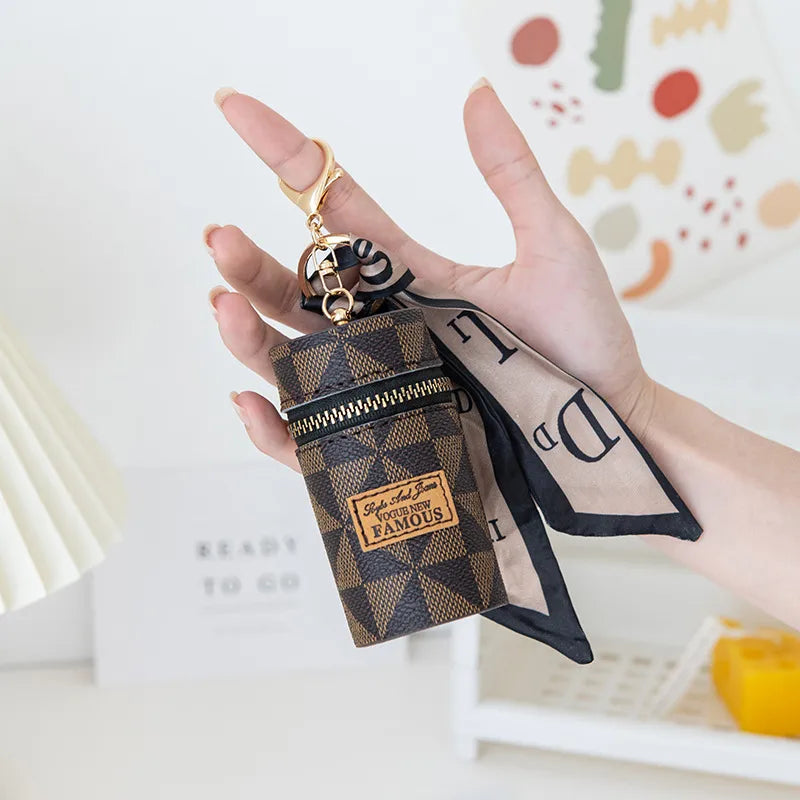 [1 PIECE]  Zip Cylinder Case Bag Charm with Scarf