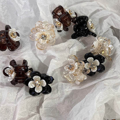 [2 PIECES] Mini Faux Pearl Flower Rhinestone Hair Clips