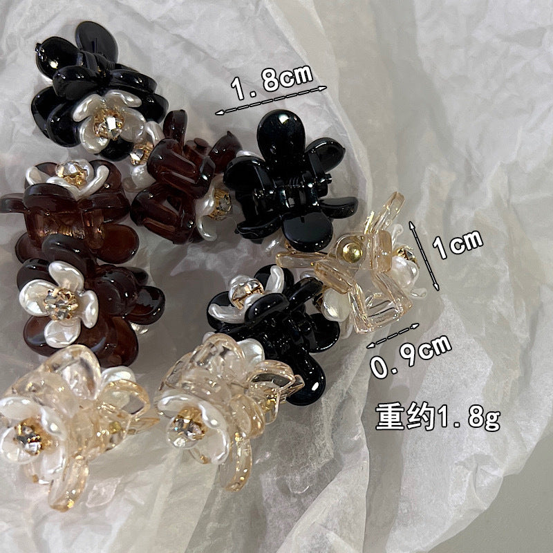 [2 PIECES] Mini Faux Pearl Flower Rhinestone Hair Clips