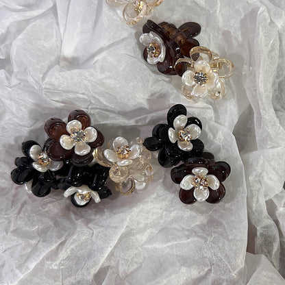 [2 PIECES] Mini Faux Pearl Flower Rhinestone Hair Clips