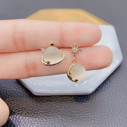 [1 PAIR] Opal Planets and Stars Asymmetrical Earrings