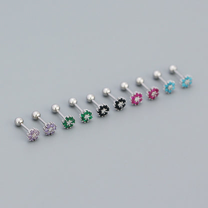 [1 PAIR] Turquoise and Rhinestone Flower 925 Silver Stud Earrings