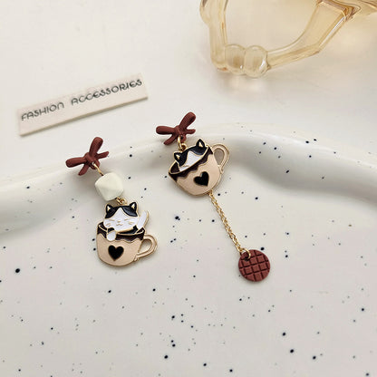 [1 PAIR] Sleepy Kitties in Cocoa Mugs Earrings