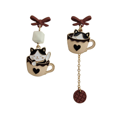 [1 PAIR] Sleepy Kitties in Cocoa Mugs Earrings