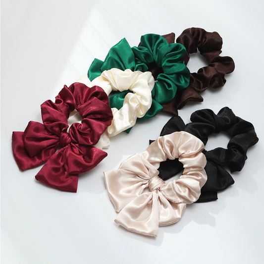 [1 PIECE] Satin Double-Layer Bow Retro Knotted Hair Tie