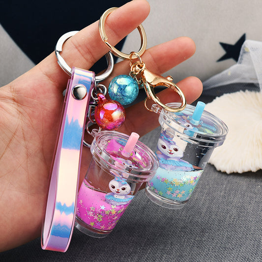 [1 PIECE] Floating Bunny Drink Liquid Keychain with Iridescent Strap