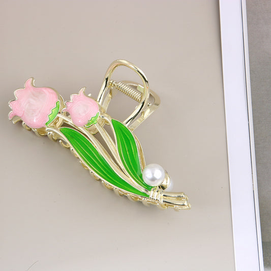 [1 PIECE] Flower and Faux Pearl Metal Hair Claw