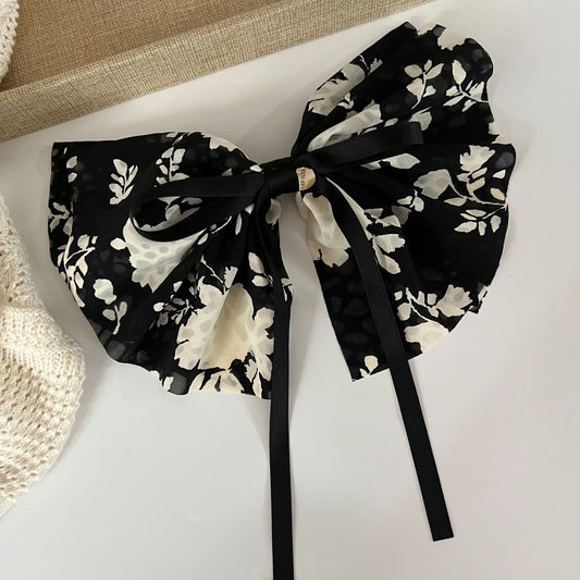 [1 PIECE] Retro Flower Print X-Large Bows Hair Clip